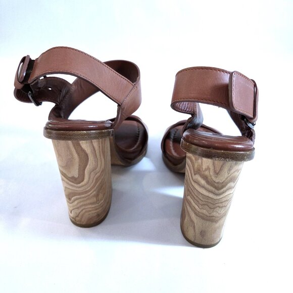 Vince Haley Brown Leather Buckle Open Toe Block Heel Sandals Size 6 - Picture 3 of 5